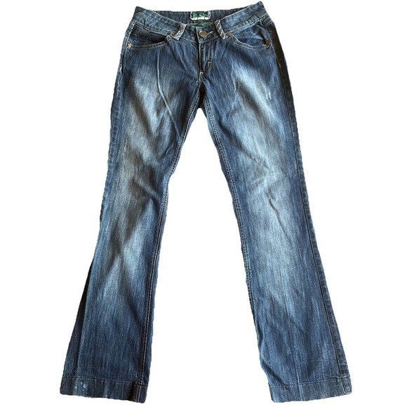 Wrangler Premium Patch Thick Stitch Western Rodeo Blue Denim Jeans Womens 5/6X34 - Picture 2 of 11